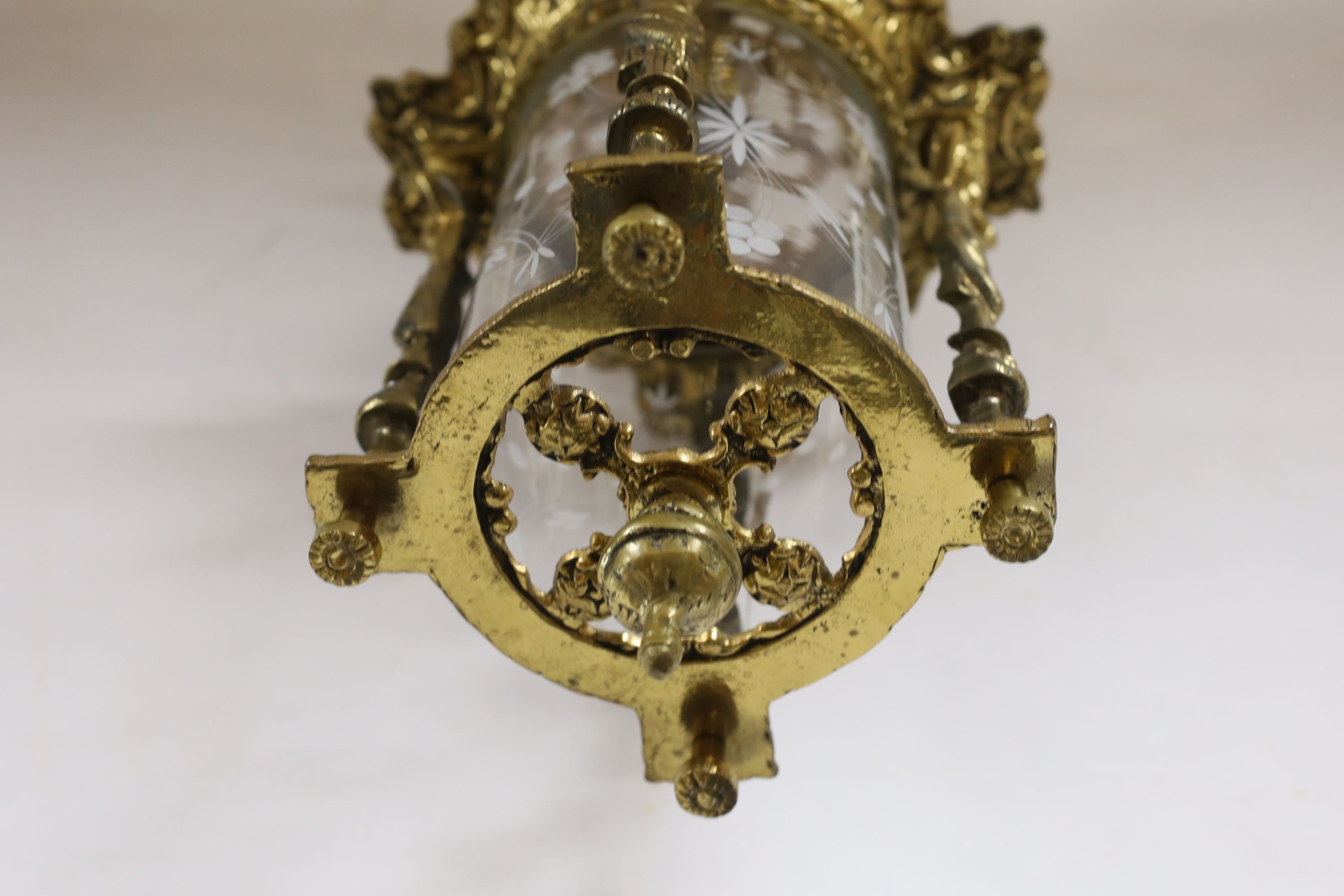 A cast brass lantern - approx 43cm high